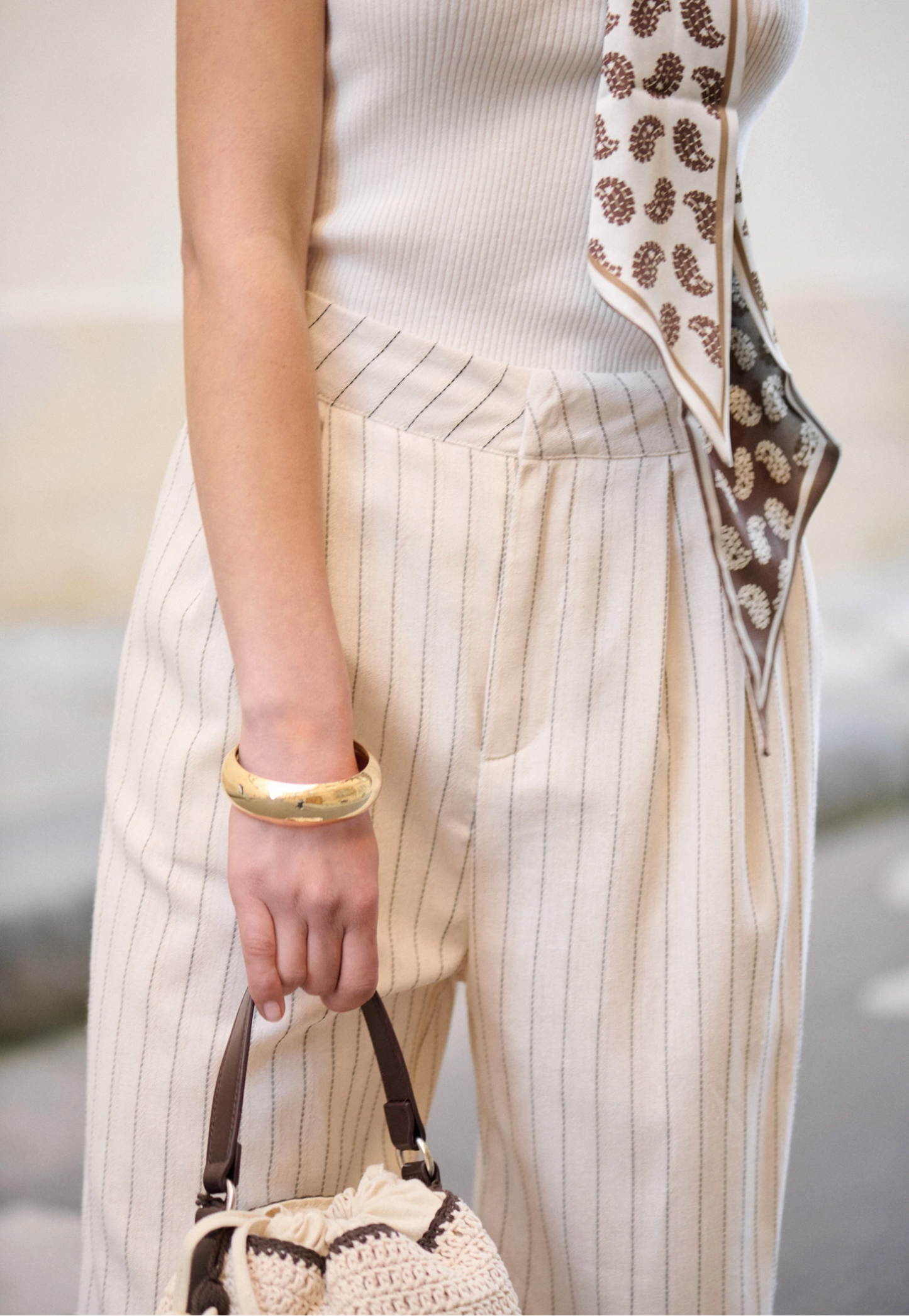 Gestreepte pantalon met hoge taille en wijde pijpen