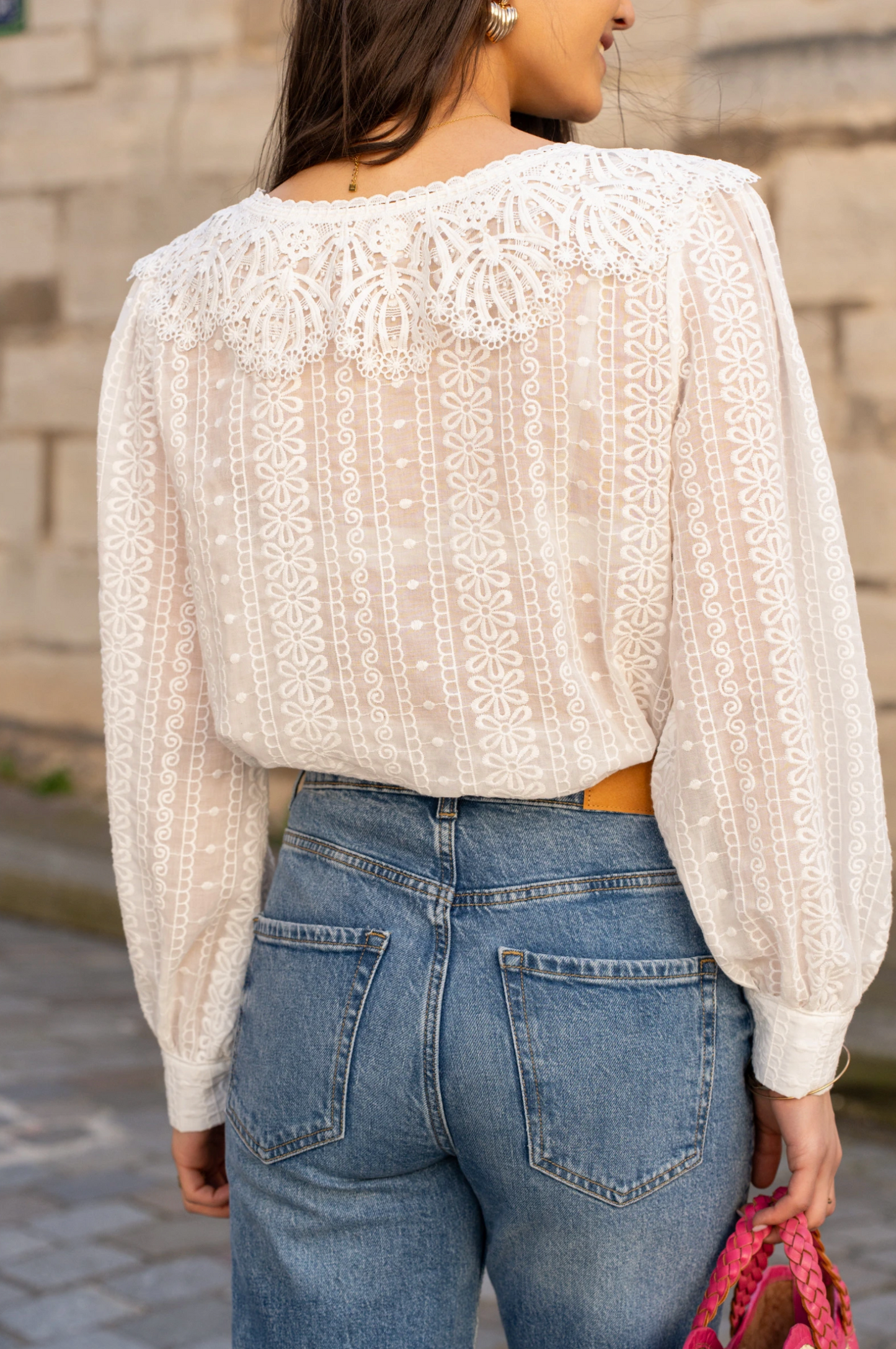 Geborduurde blouse met geborduurde kraag