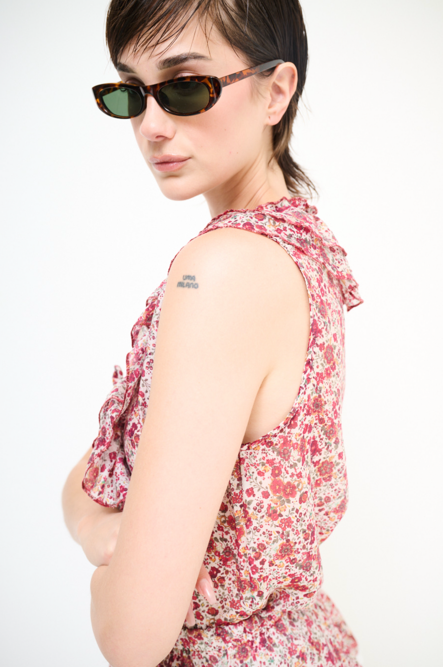 Top met ruffles en print