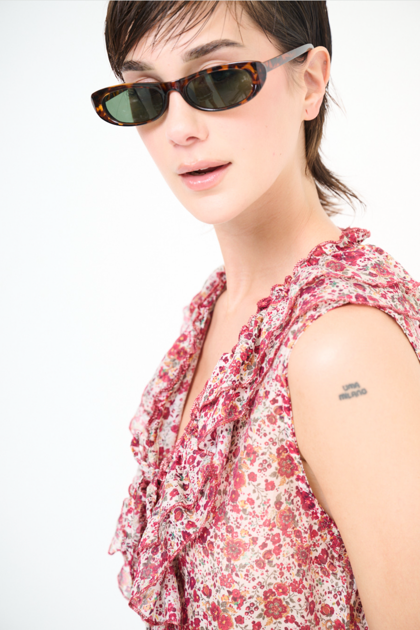 Top met ruffles en print