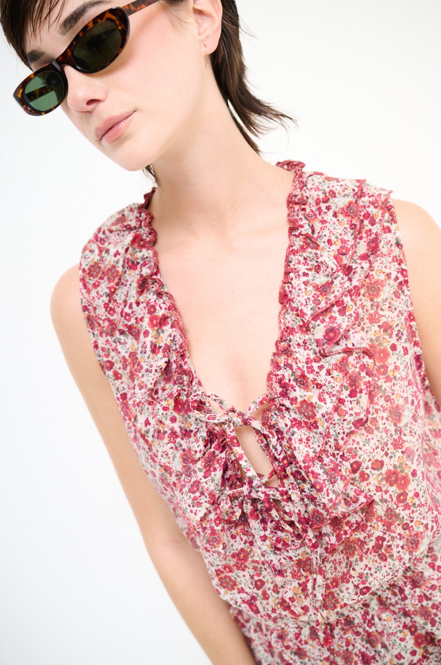 Top met ruffles en print
