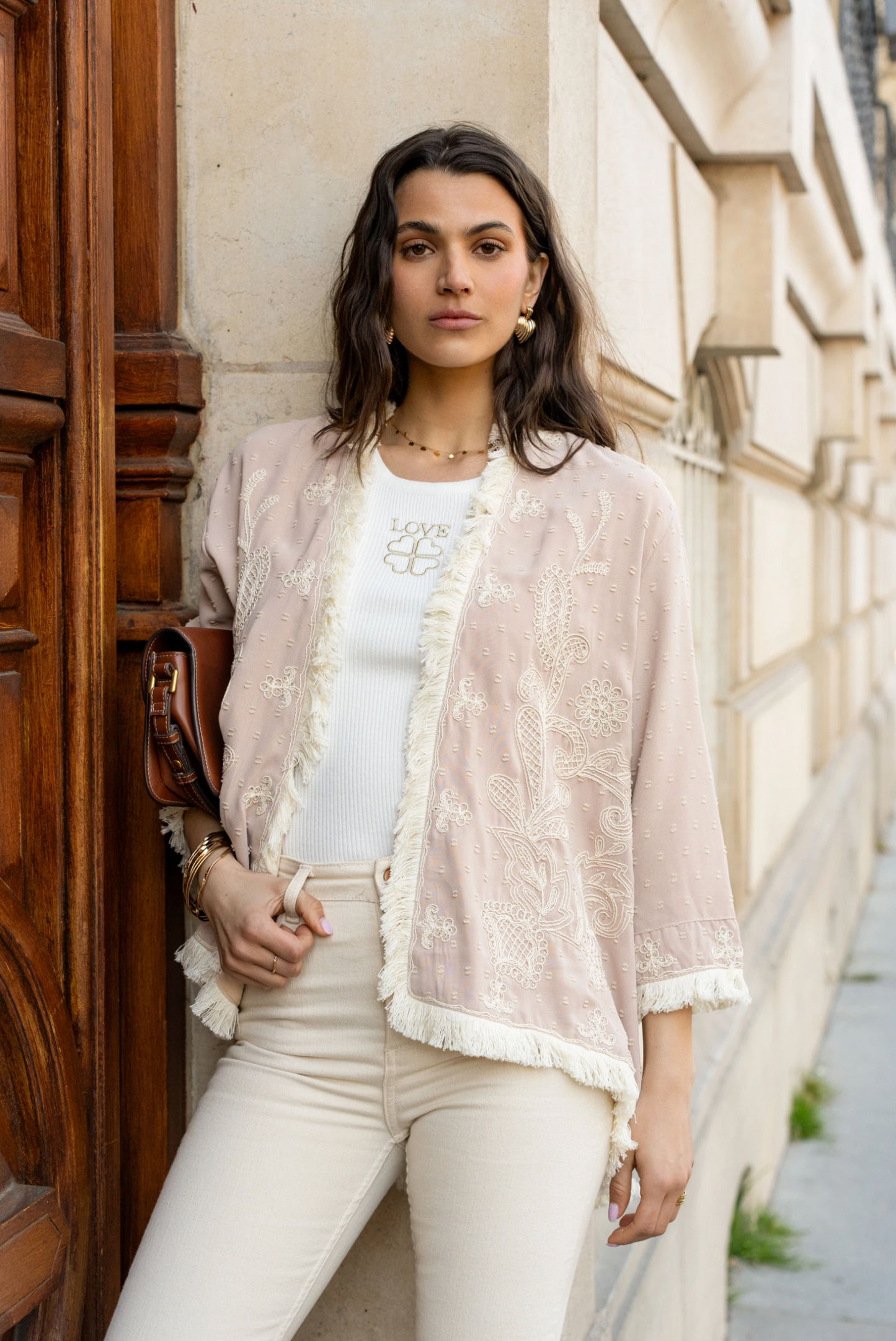 Kimono met borduursel en franjes