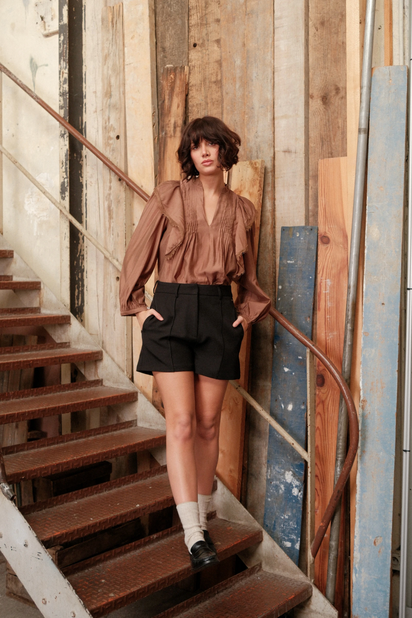 Tencel blouse with ruffles and lace