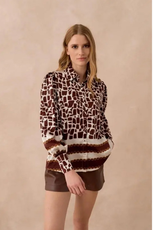 Shirt met pofmouwen en giraffenprint