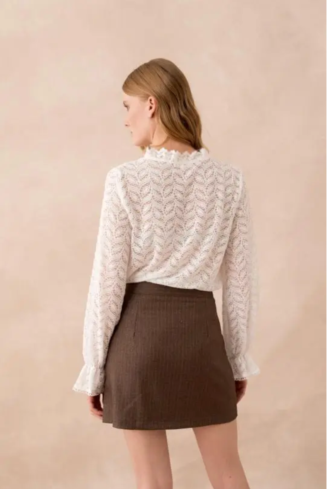 Blouse van kant met ruches