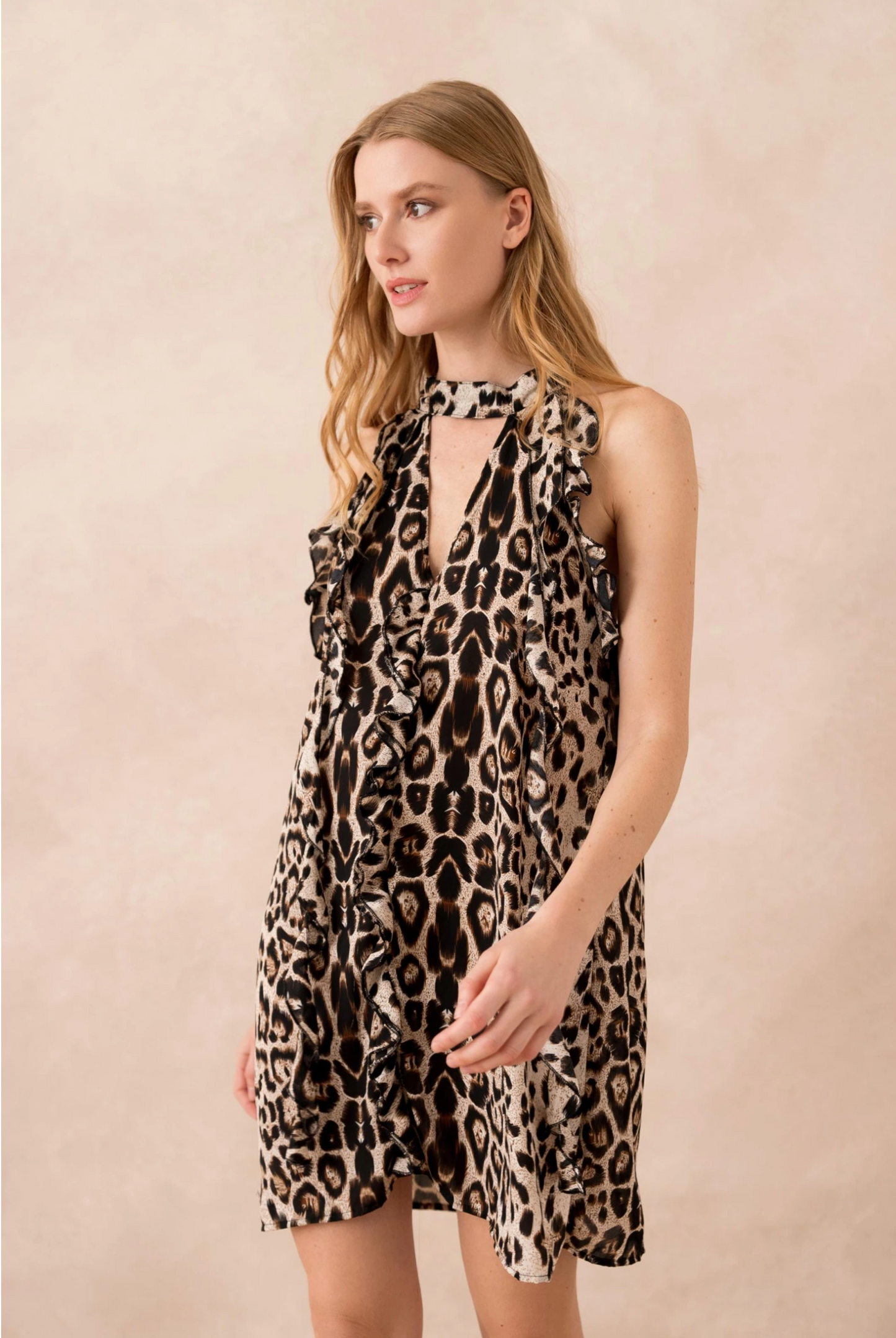 Jurk met ruches en luipaardprint