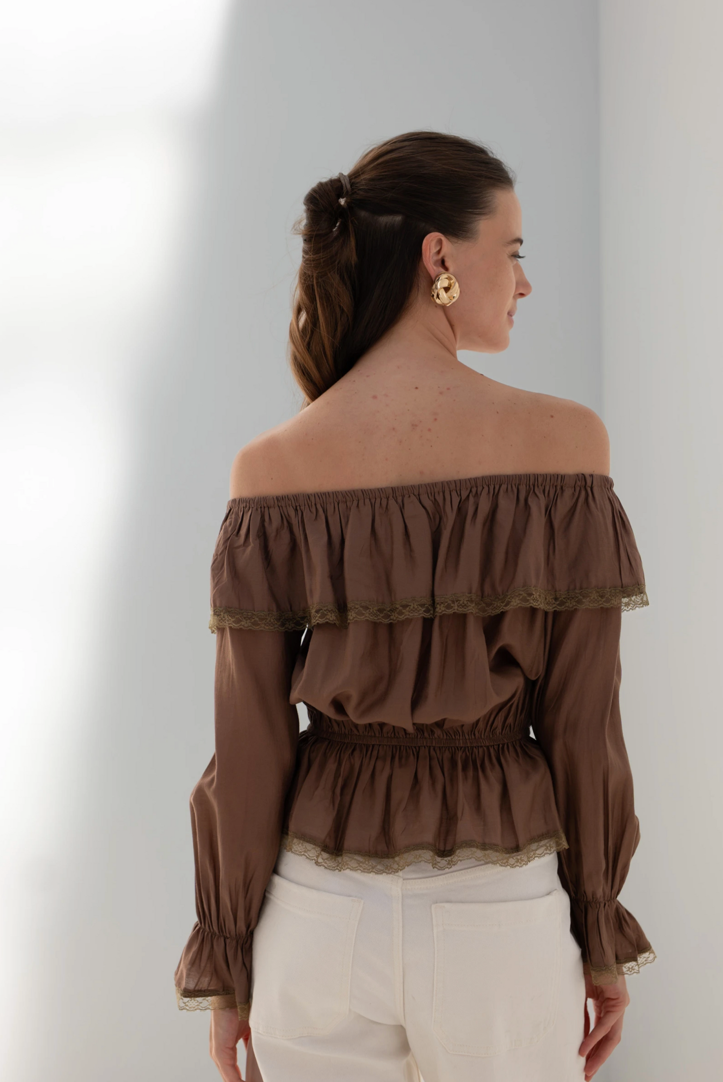 Off-shoulder Tencel-blouse met kant