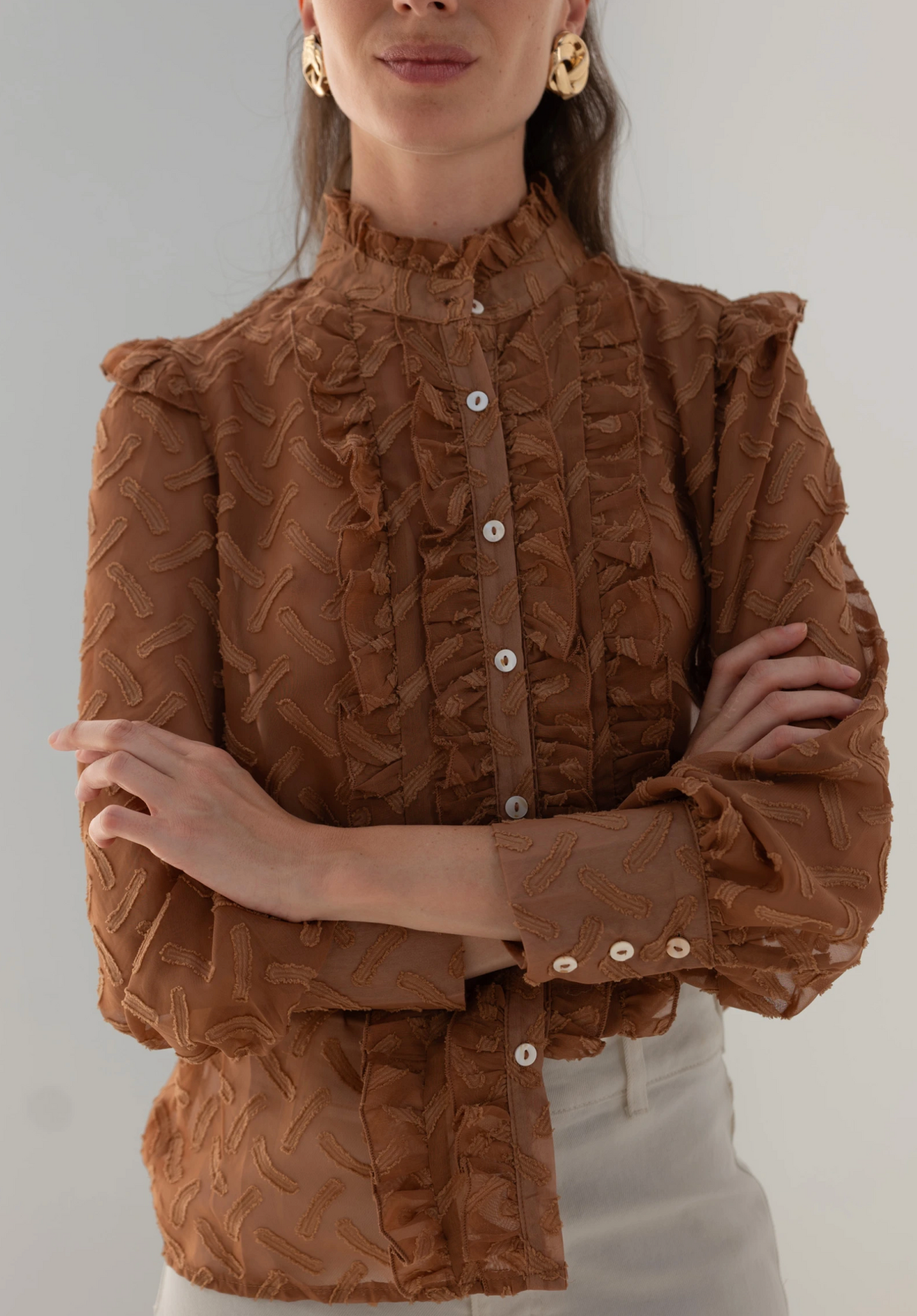 Blouse met structuur en ruchekraag