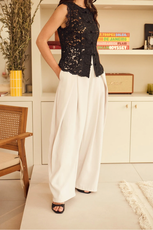 Palazzo-broek met hoge taille en plooien