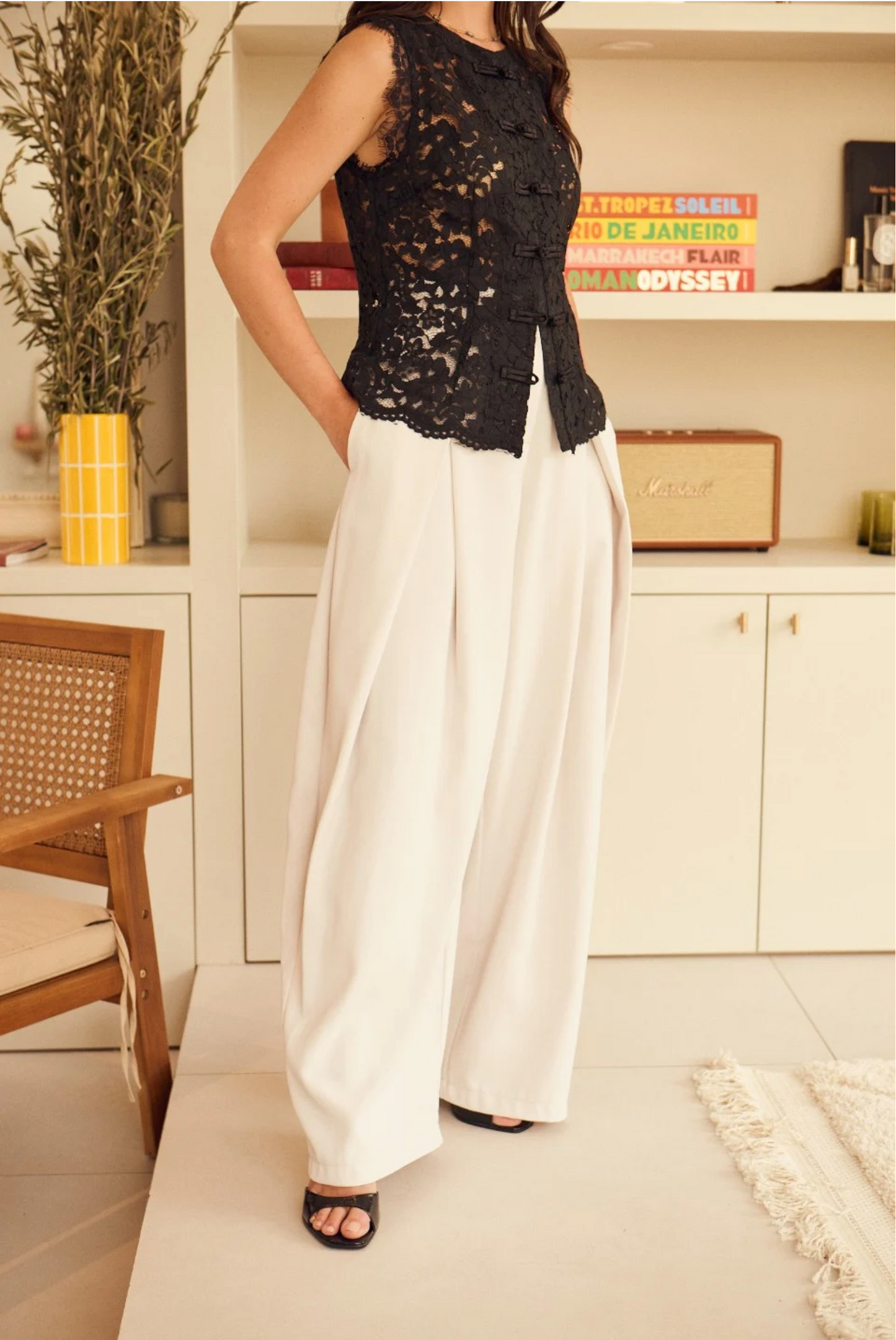 Palazzo-broek met hoge taille en plooien