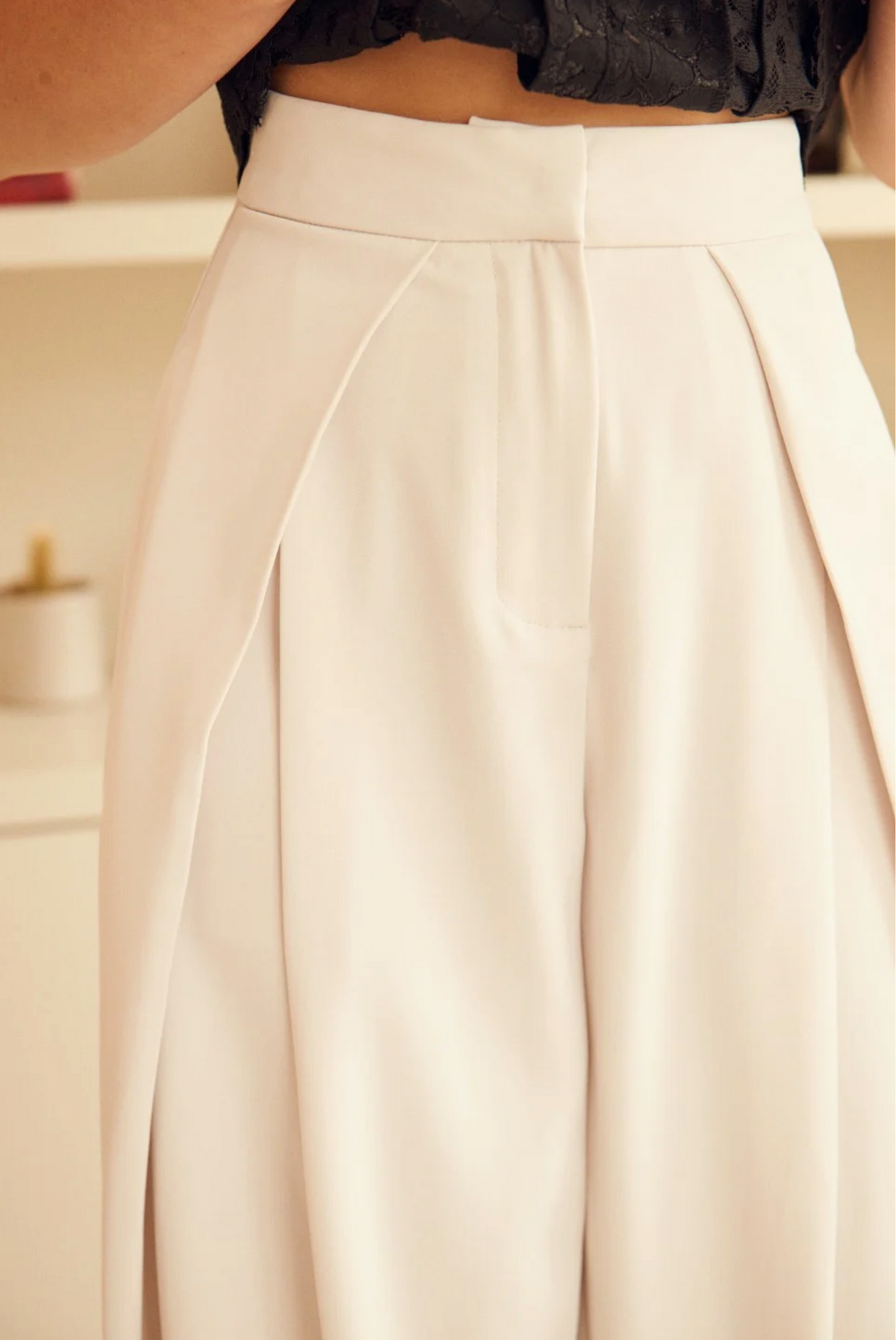 Palazzo-broek met hoge taille en plooien