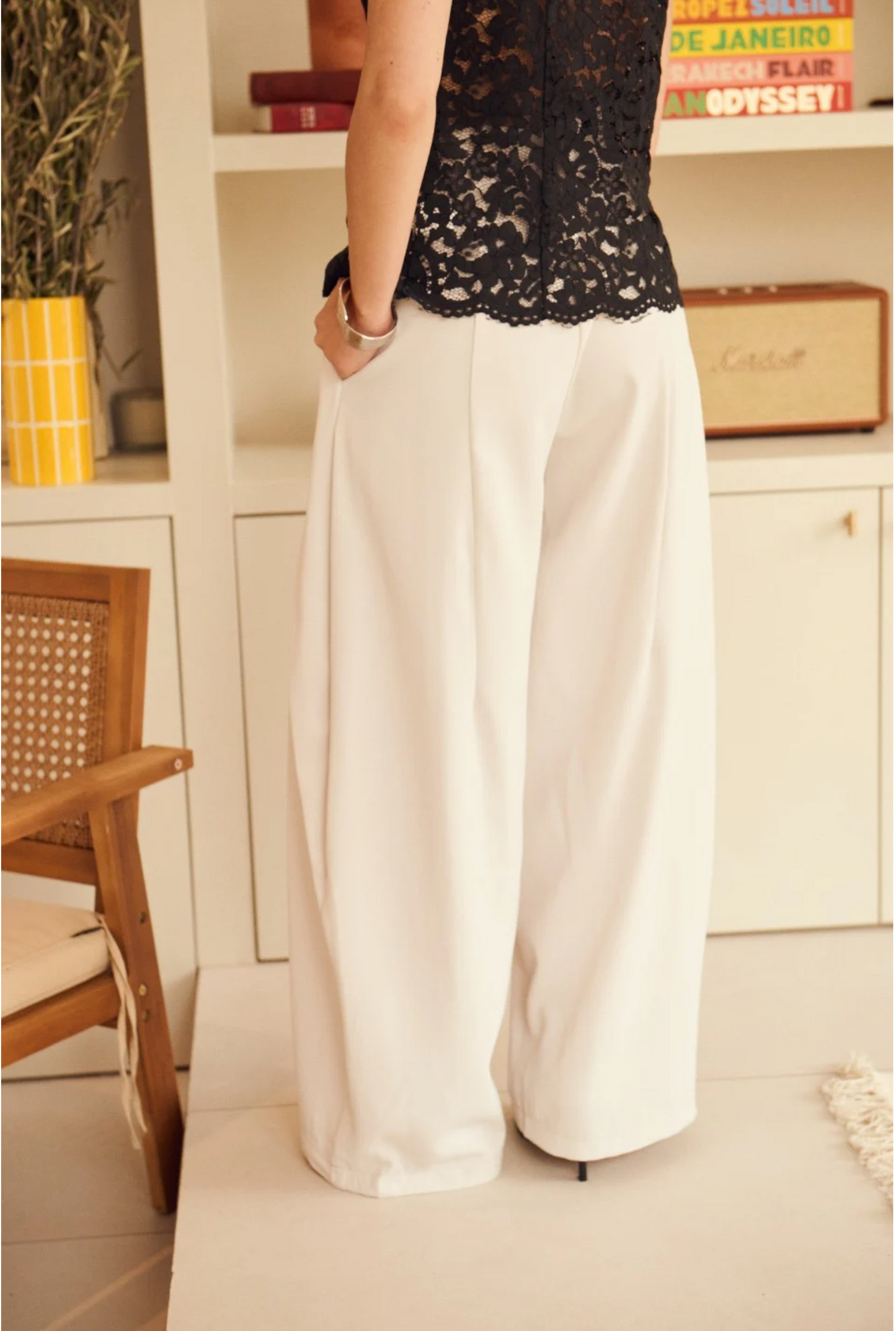 Palazzo-broek met hoge taille en plooien