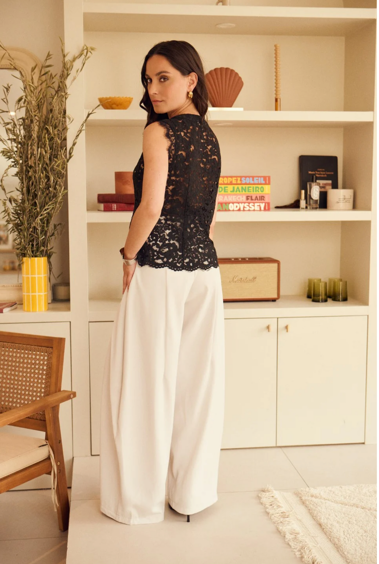 Palazzo-broek met hoge taille en plooien