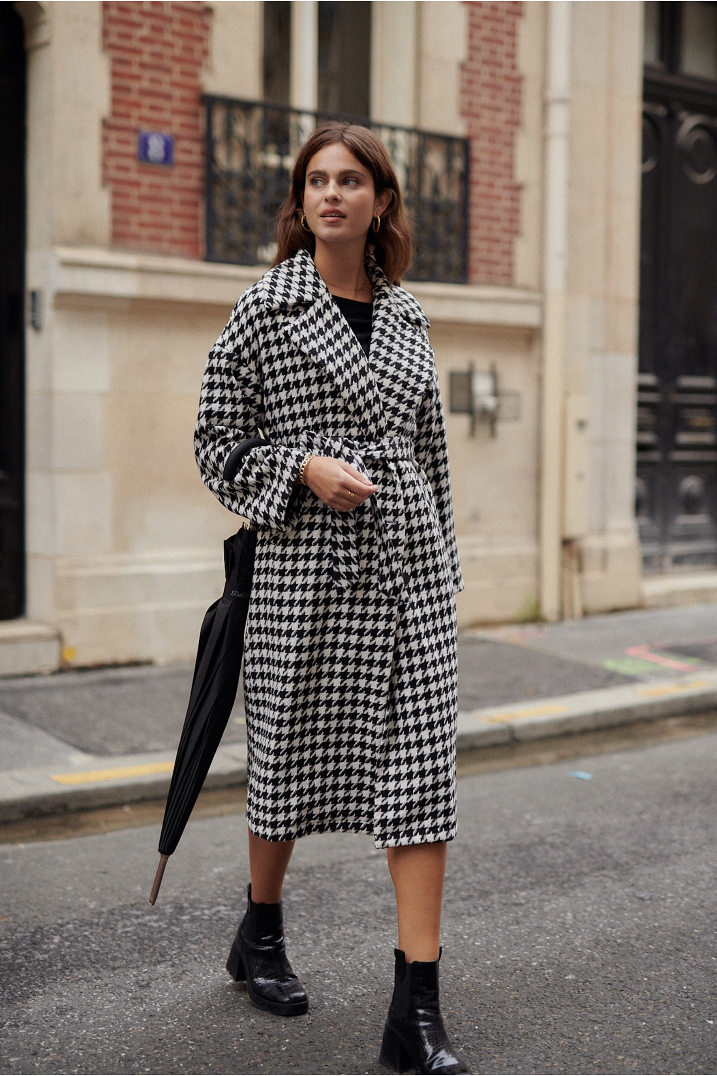 Trenchcoat met pied-de-poule-motief