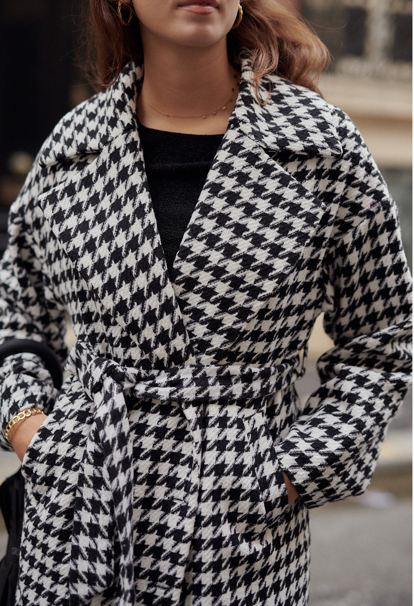 Trenchcoat met pied-de-poule-motief