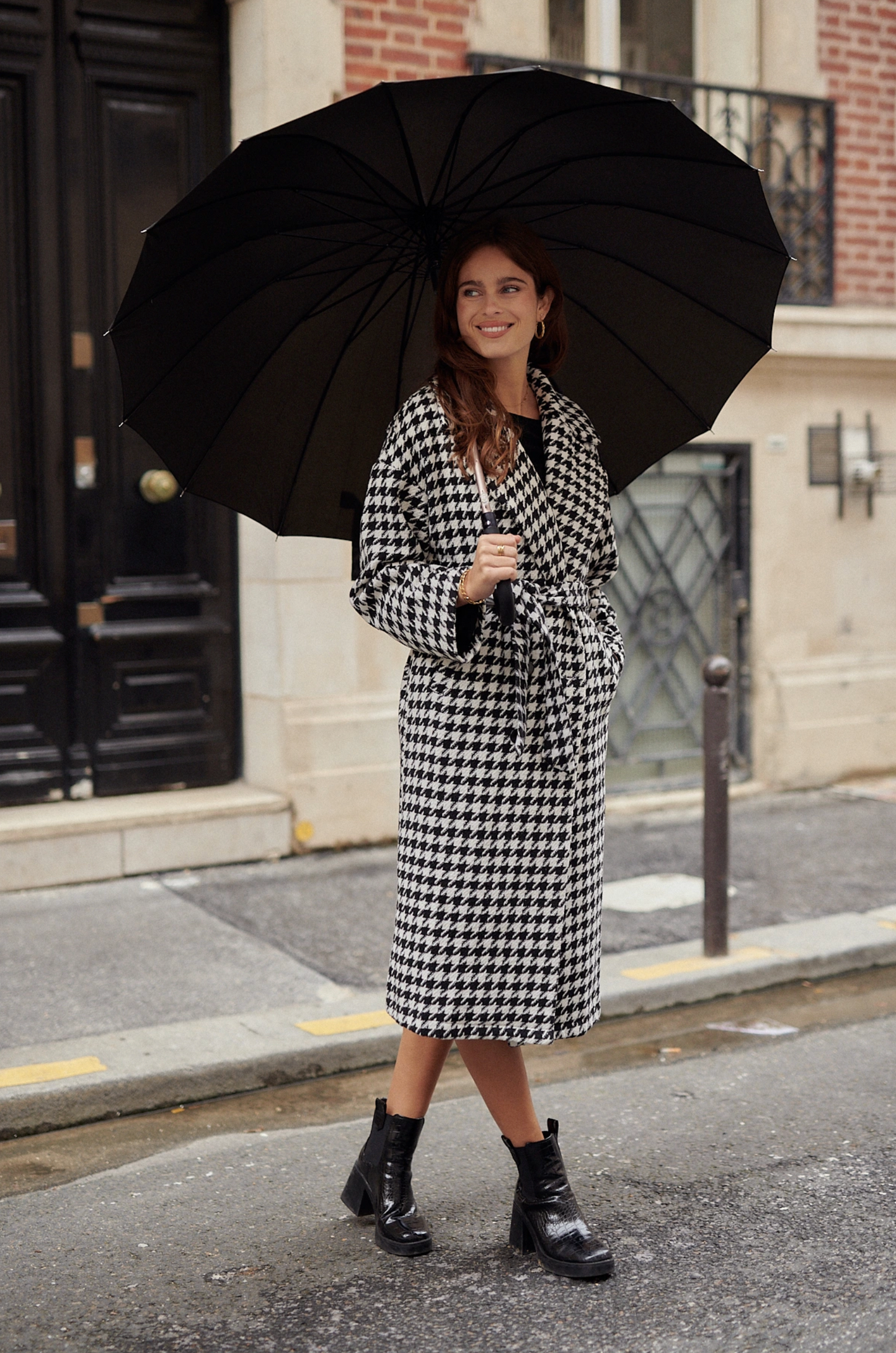 Trenchcoat met pied-de-poule-motief