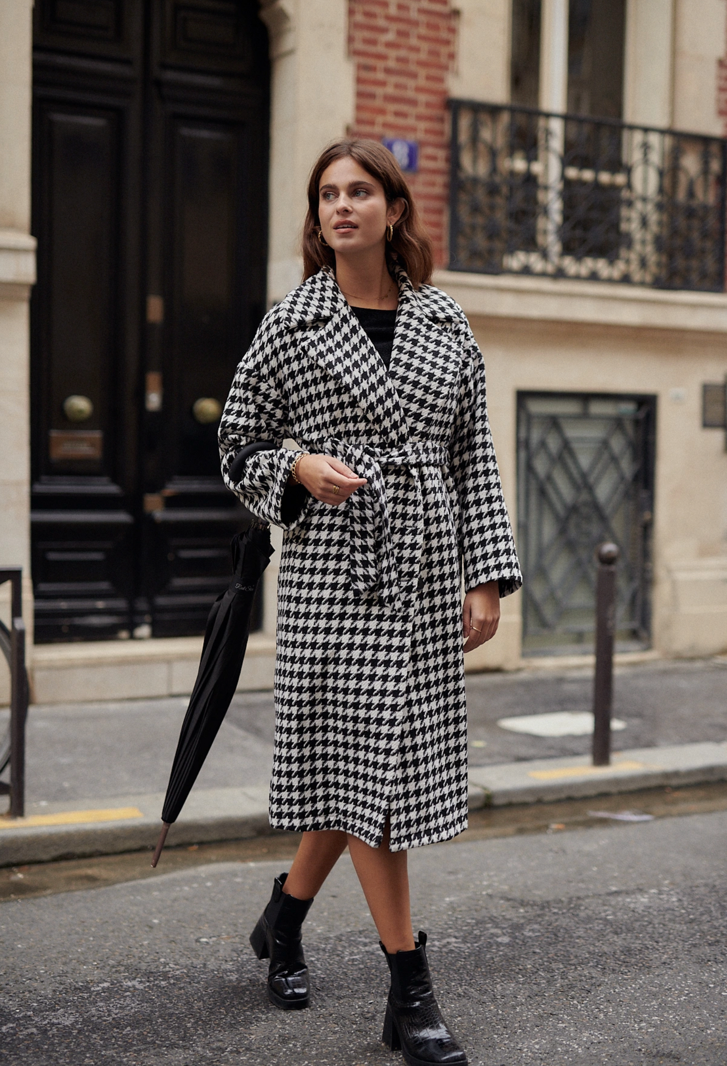 Trenchcoat met pied-de-poule-motief