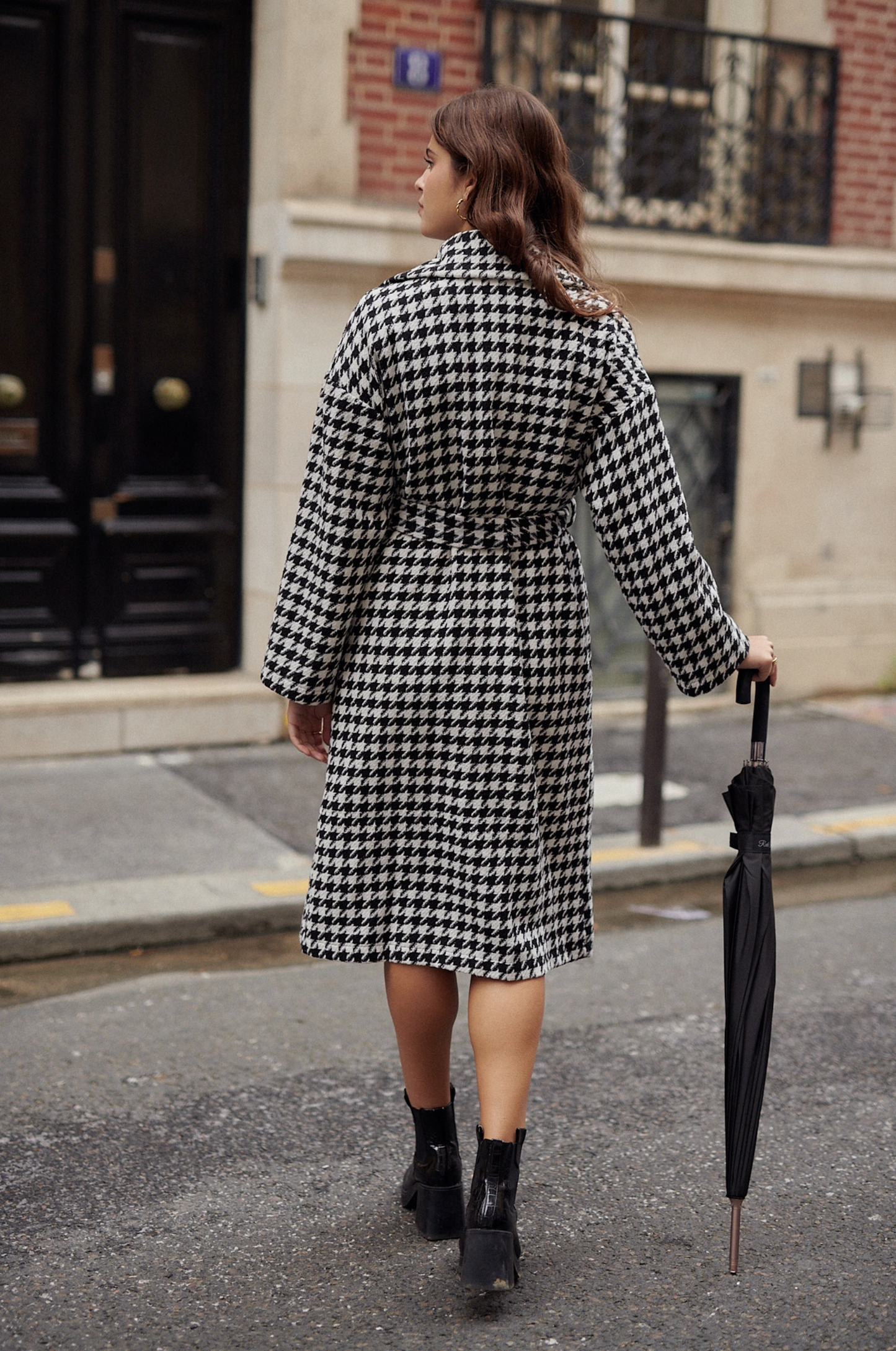 Trenchcoat met pied-de-poule-motief