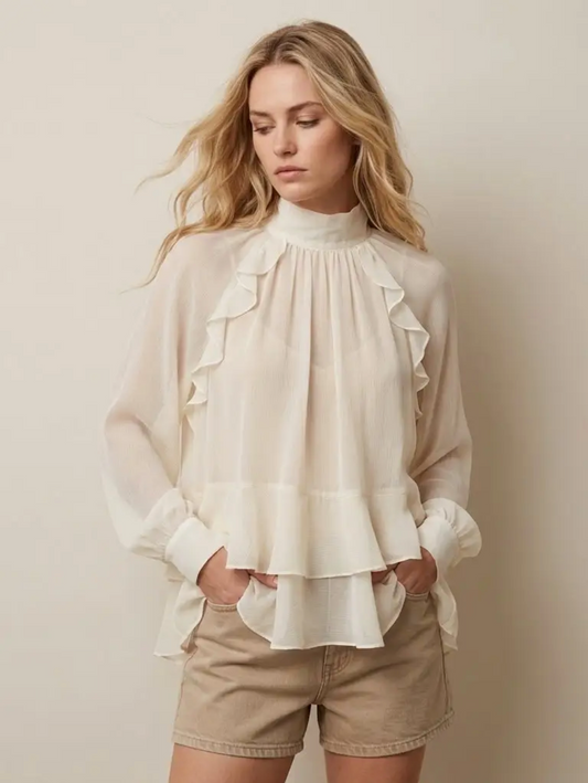 Chiffonblouse met ruches