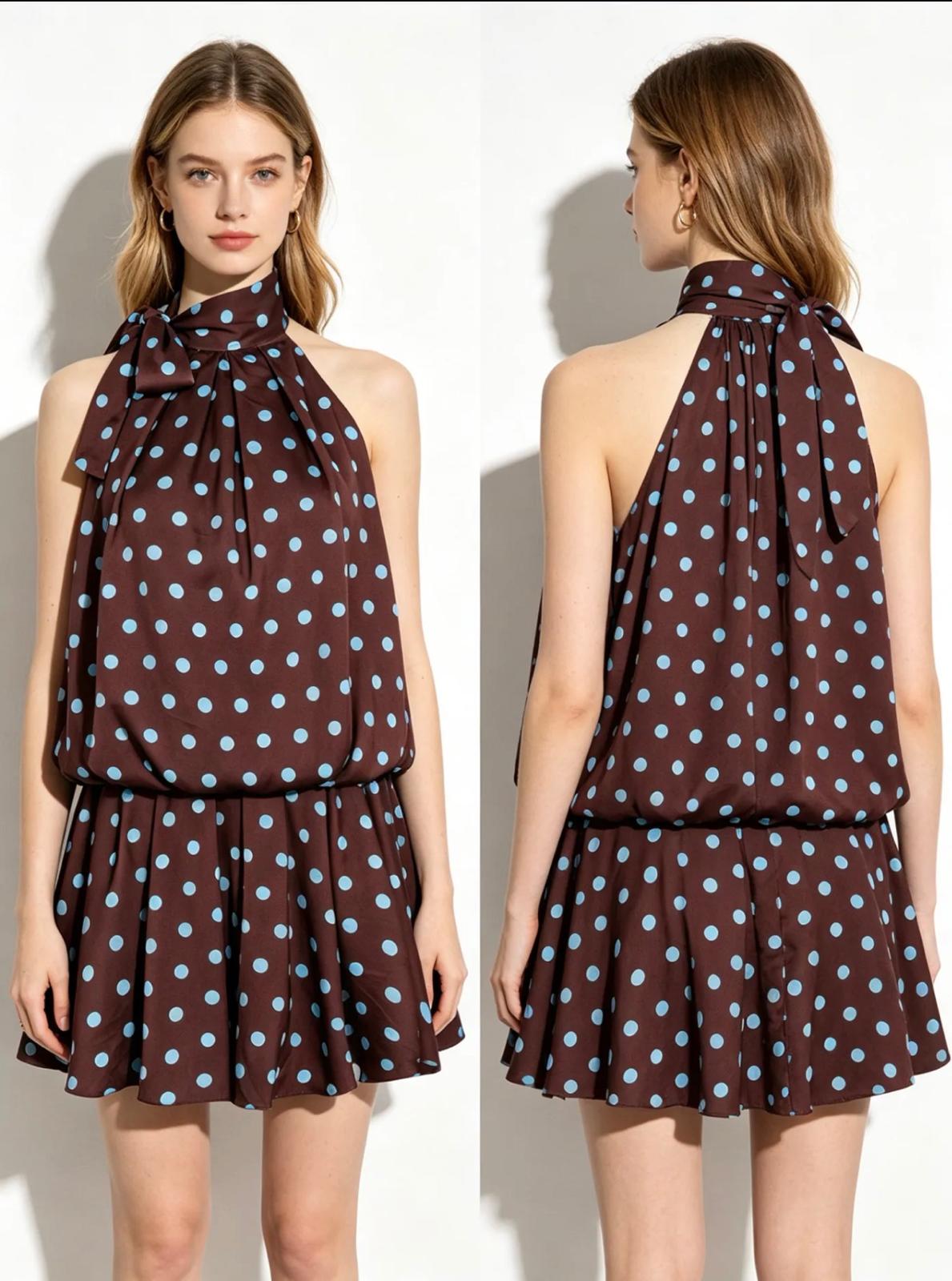 Polkadot Halter Jurk met Plooidetails
