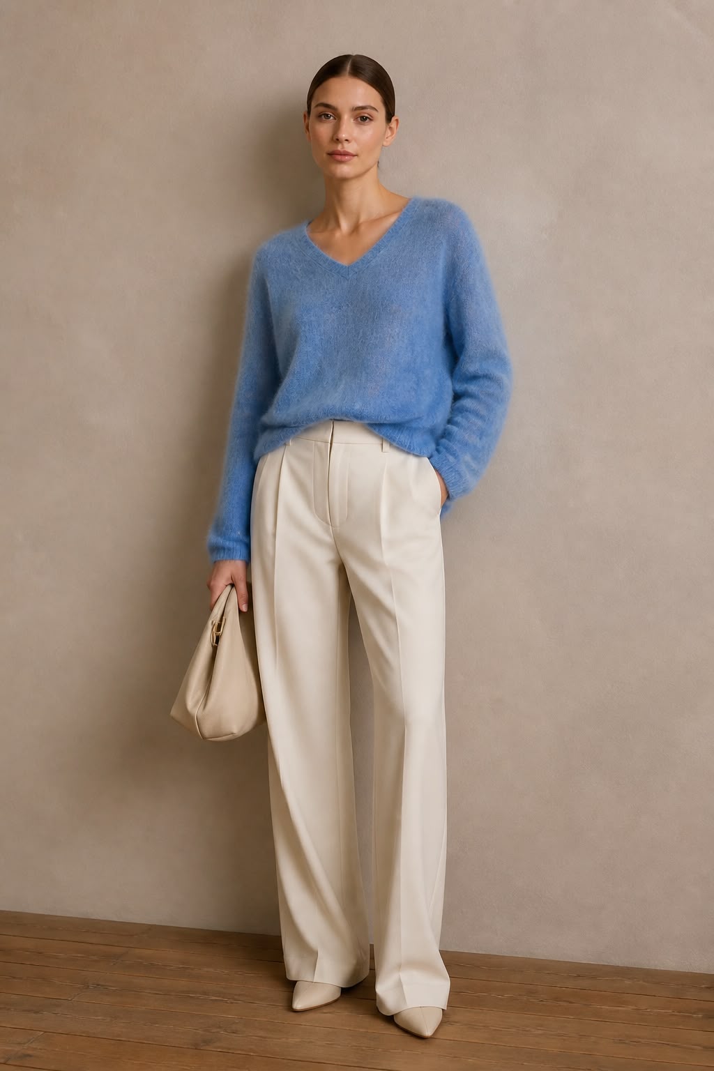 Luxe Wool-Cashmere-Silk V-Neck trui