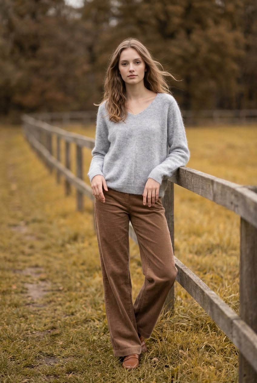 Luxe Wool-Cashmere-Silk V-Neck trui