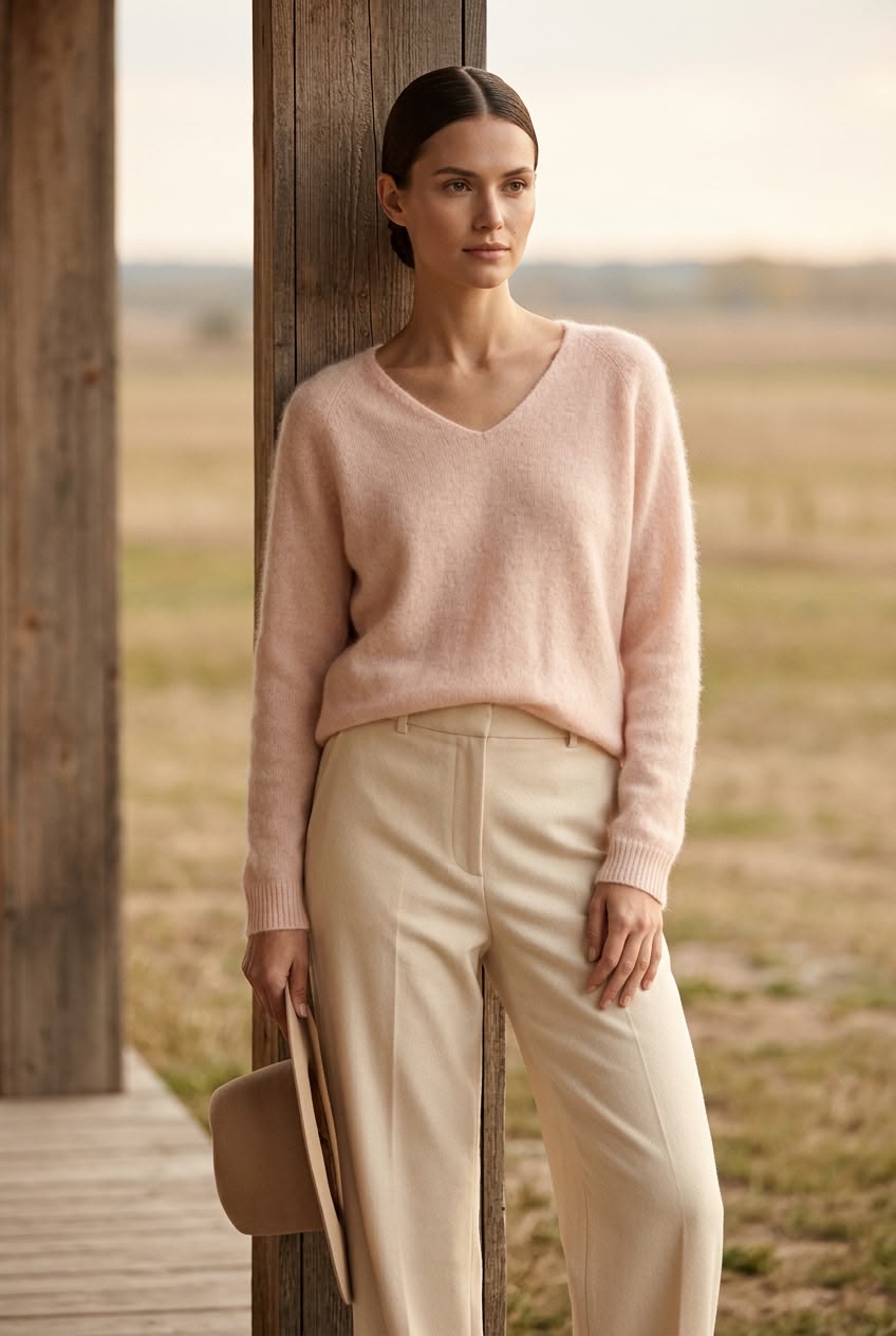 Luxe Wool-Cashmere-Silk V-Neck trui